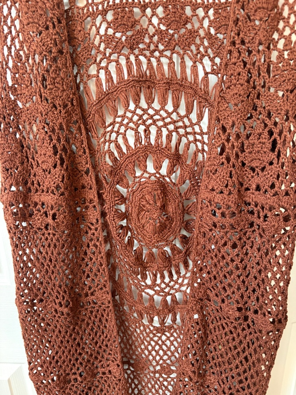 NWOT Beautiful Wrangler Brand Crochet Fringe Open Front Vest in Rich Brown M - Picture 11 of 17